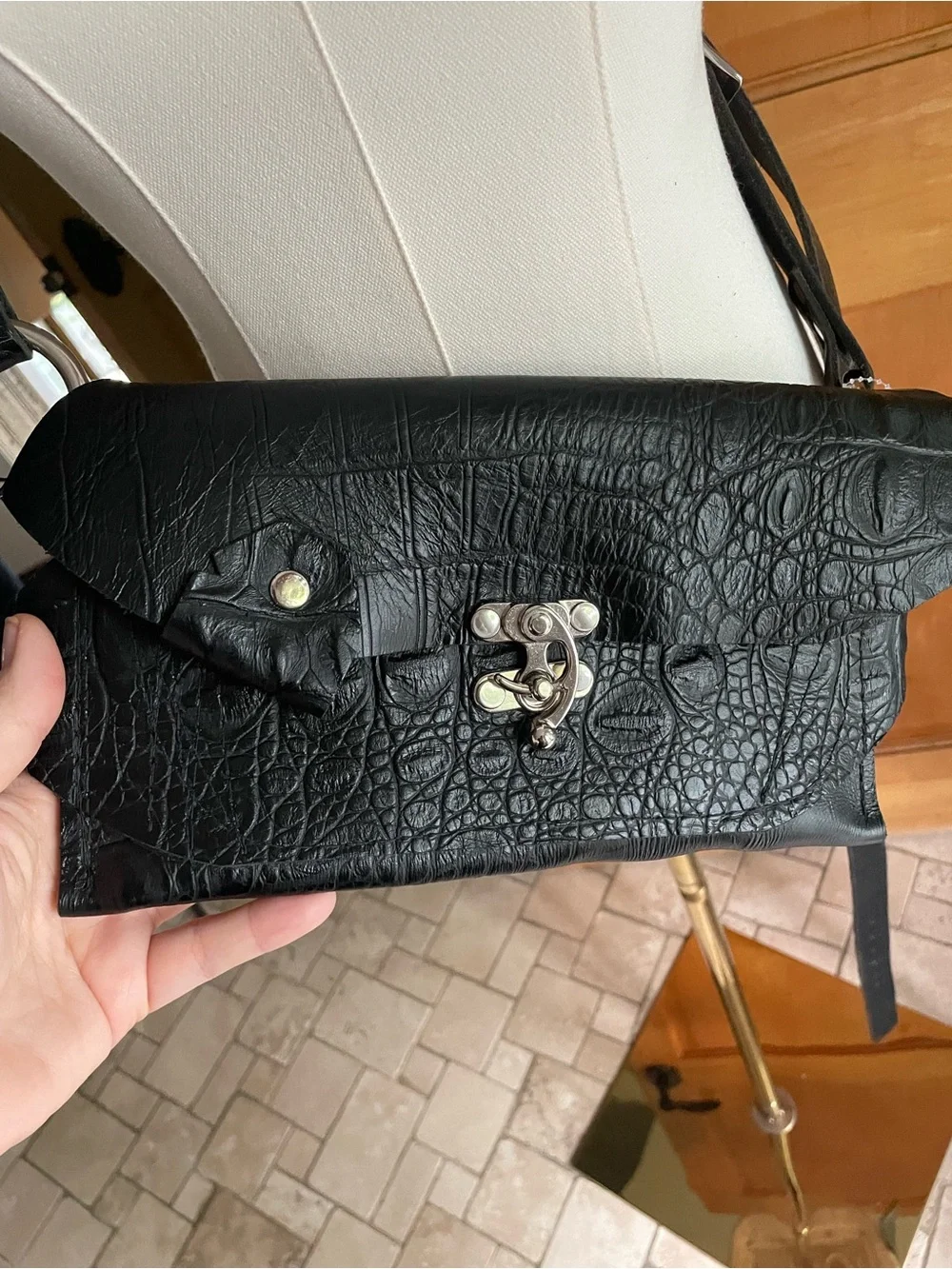 Crocodile Leather Belt Bag Wrap Around Waist Convertible Crossbody Adjustable